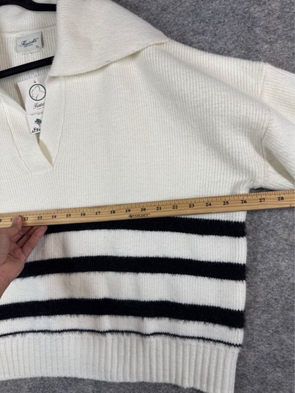 Kuwalla Black White Striped Sweater Pullover XL Collared Preppy Knit Minimalist - Picture 9 of 14